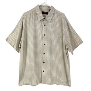 Toscano Mens XXL Silk Rayon Short Sleeve Button Down Shirt Geometric Tan Cream
